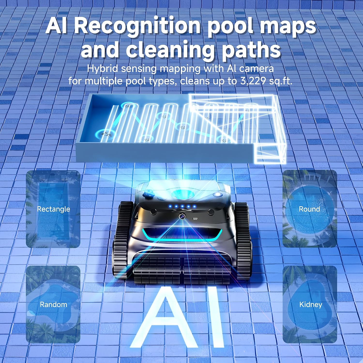 (2025 New) WYBOT S2 Solar Vision Robotic Pool Vacuum Cleaner, AI Vision, Smart Auto Docking, Dual Charging, Scheduled & Area Cleaning, 3D Adsorption for In-Ground Pools, Grey&Green