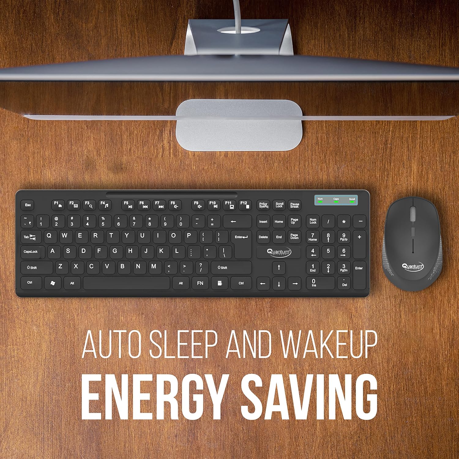 Quantum Wireless Keyboard and Mouse Combo, 12 Months* Battery(Cells Included), Nano Receiver, Silent Keys 800/1200/1600 DPI, Chiclet Keys Spill Resistant Keyboard for PC/Laptop, 1 Yr Warranty (Black)
