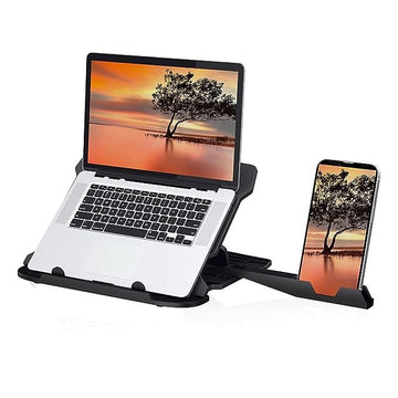 Portronics My Buddy Hexa 22 Adjustable Tabletop Laptop Stand with Mobile Holder Ventilated Portable Foldable Compatible for 15.6 inch Laptops MacBook Notebook with 360° Rotation Base(Black)