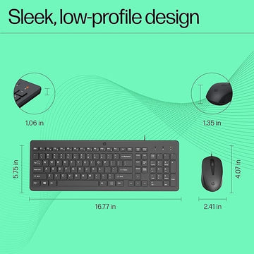 HP 150 Wired Keyboard and Mouse Combo with Instant USB Plug-and-Play Setup, 12 Shortcut Keys, 6° Adjustable Slope Keyboard and 1600 DPI Optical Sensor Mouse