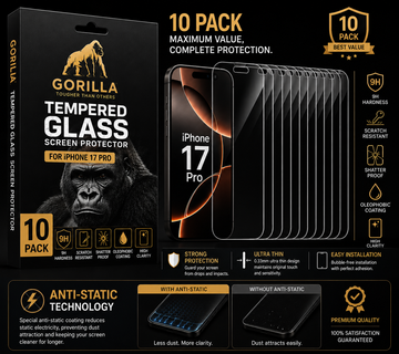 Gorilla Tempered Glass for iPhone 17 Pro (5 Pack) – 9H Anti-Static Screen Protector