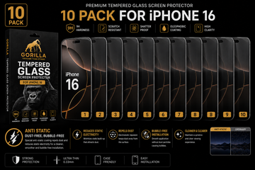 Gorilla iPhone 16 Screen Protector 5 / 10 Pack – 9H Hardness, Anti-Static & Scratch Resistant