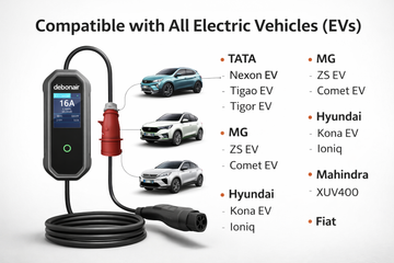 Calion 22kW EV Charger | 32A, 3 Phase, 5m TPU Cable | LED Indicator | Smart App, Wi-FI, BT | IP65 | 10+ Advanced Safety Features | Upto 2-Yr Warranty