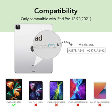 ESR Pencil Case Compatible with iPad Pro 12.9 2021, Pencil 2 Holder, Flexible Back Cover, Auto Sleep and Wake, Viewing and Writing Stand, Rebound Series, Mint Green iPad- 37