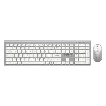 Amazon Basics Wireless Rechargeable Dual Connectivity Keyboard and Mouse Set - Multidevice Wireless Keyboard Full Size and Mouse, for Windows, Mac, Android, Smart TV, Tablet, PC, Laptop