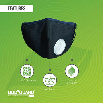 Bodyguard Large N95+Pm2.5 Anti Pollution Face Mask With Valve And Activated Carbon (Pack of 10, Large)