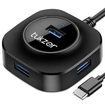 Tukzer USB C Hub Ultra-Slim USB-C Superspeed Adapter with 4 USB 3.0 Ports USB Type C Hub for All Laptops and More USB Type C Devices (TZ-U13 Black)