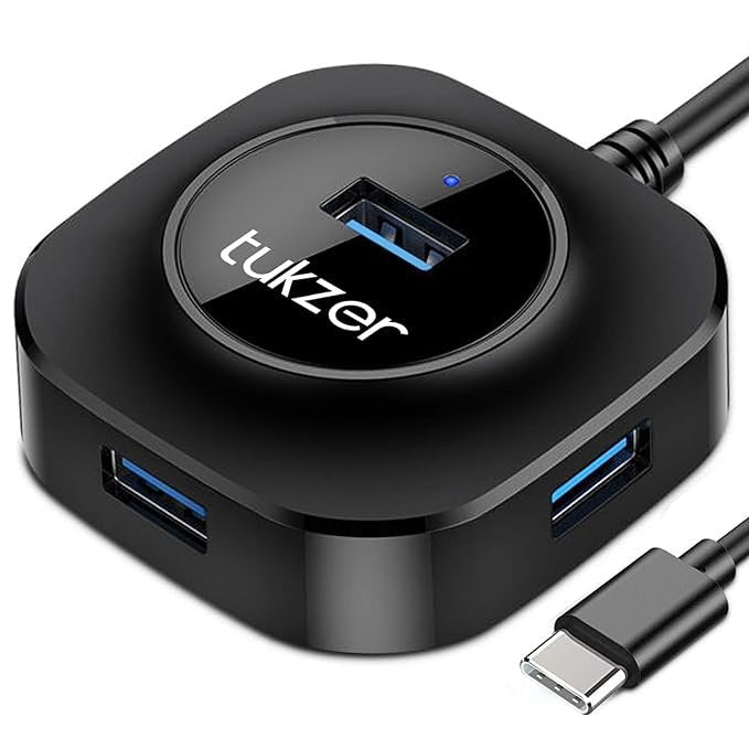 Tukzer USB C Hub Ultra-Slim USB-C Superspeed Adapter with 4 USB 3.0 Ports USB Type C Hub for All Laptops and More USB Type C Devices (TZ-U13 Black)