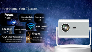 DEBONAIR CineMax Pro 4K Ultra HD Native 1080p Android Projector | 1300 ANSI Lumens Auto (Focus+Screen Fit+Obstacle Avoidance) Dust Proof Engine 10W Speaker Dual WiFi BT5.0| 300