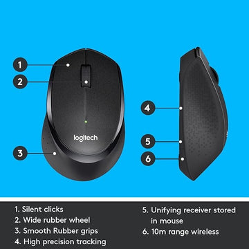 Logitech M331 Silent Plus Wireless Mouse, 2.4GHz with USB Nano Receiver, 1000 DPI Optical Tracking, 3 Buttons, 24 Month Life Battery, PC/Mac/Laptop