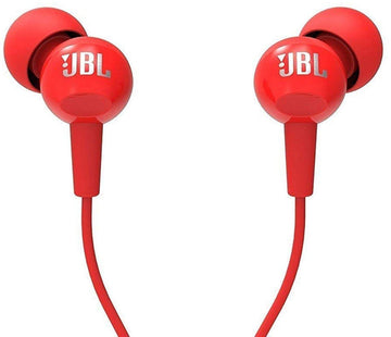 JBL C100SI Wired In Ear Headphones with Mic, JBL Pure Bass Sound, One Button Multi-function Remote, Angled Buds for Comfort fit (RED)