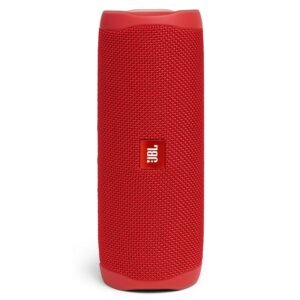 JBL Flip 5 Wireless Portable Bluetooth Speaker, Signature Sound with Powerful Bass Radiator, Vibrant Colors with Rugged Fabric Design, PartyBoost, IPX7 Waterproof & Type C (Without Mic, Red)