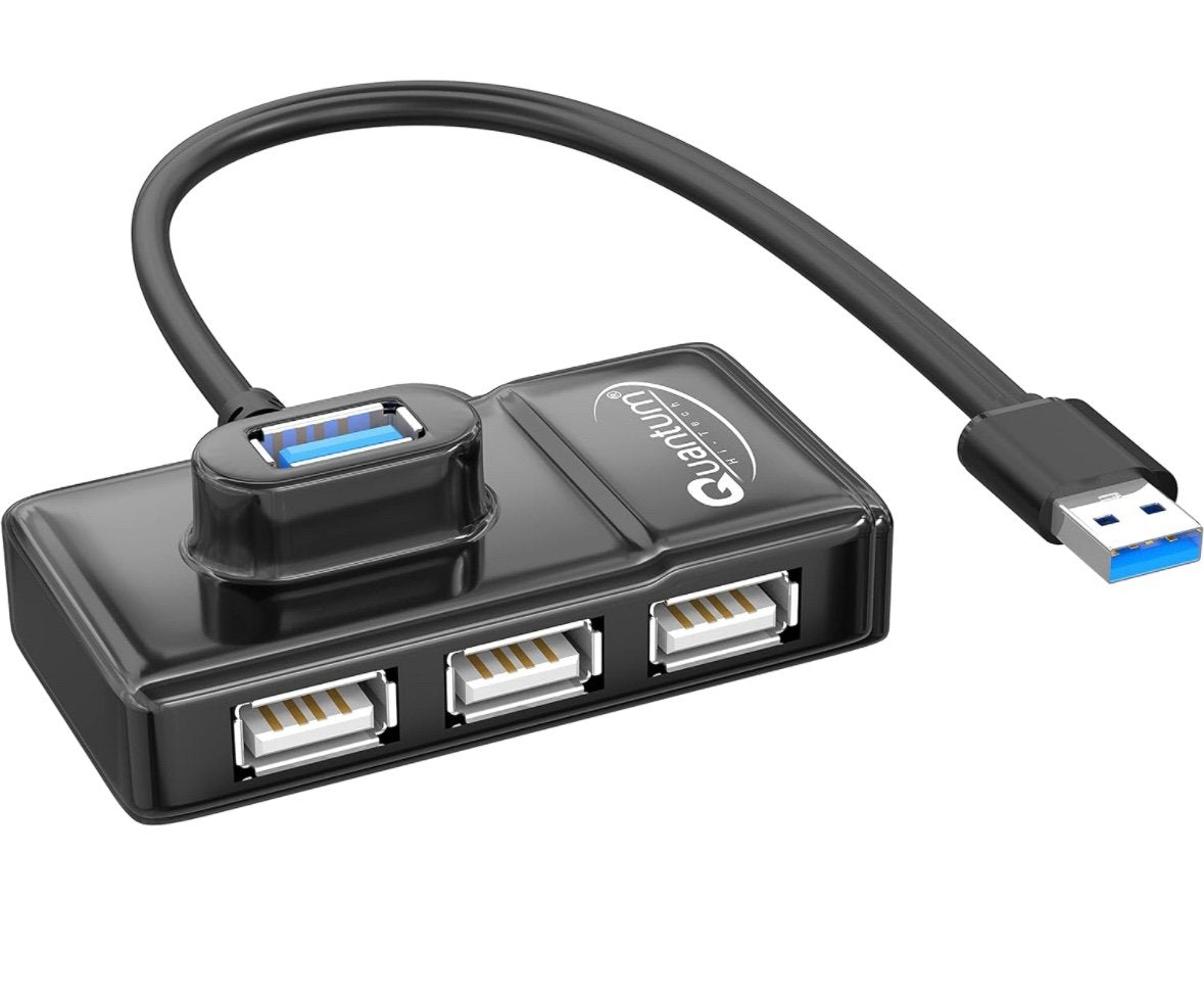 Quantum 4 Port USB Hub (1 Port 3.0 &amp; 3 Port 2.0) with High Speed Data Transfer, Plug Play Usage, Compatible with Laptop, PC and Other USB-A Devices, QHM7532 (Black)