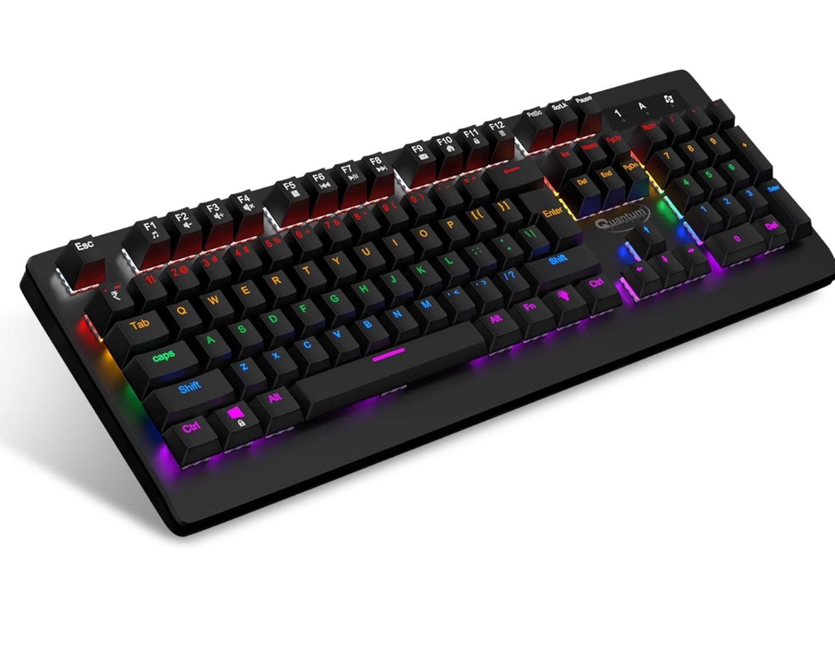Quantum QHM9800 Rapid Strike Mechanical Gaming Multimedia Wired Keyboard with 6-Colour RGB LED, 12 Adjustable Lighting Modes, Lasting Durability and Rupee (₹) Key (Black)