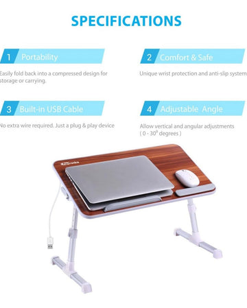Portronics My Buddy Plus Adjustable Laptop Table with built-in USB Cooling Fan, Foldable Legs, Adjustable Angle for Home, Office, Working, Gaming & Writing