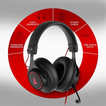 boAt Immortal IM1000D Dual Channel Gaming Wired Over Ear Headphones with mic, 7.1 Channel Surround Audio, Dolby Atmos, 50mm Drivers & RGB Breathing LEDs(Black Sabre)