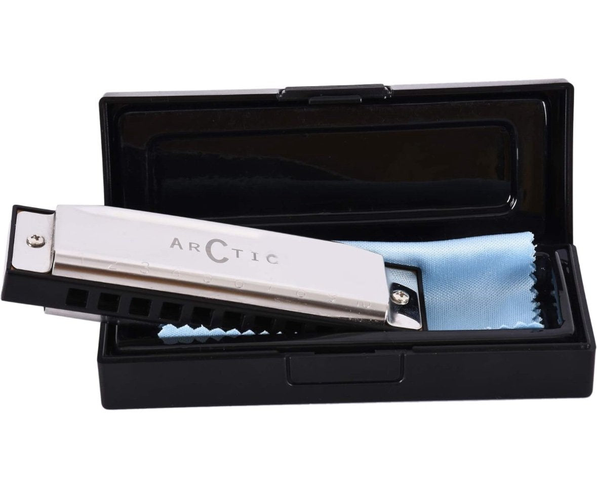 ARCTIC AR-HA10 Key C 10 Hole Diatonic Blues Mouth Organ Harmonica for Professional Player, Silver
