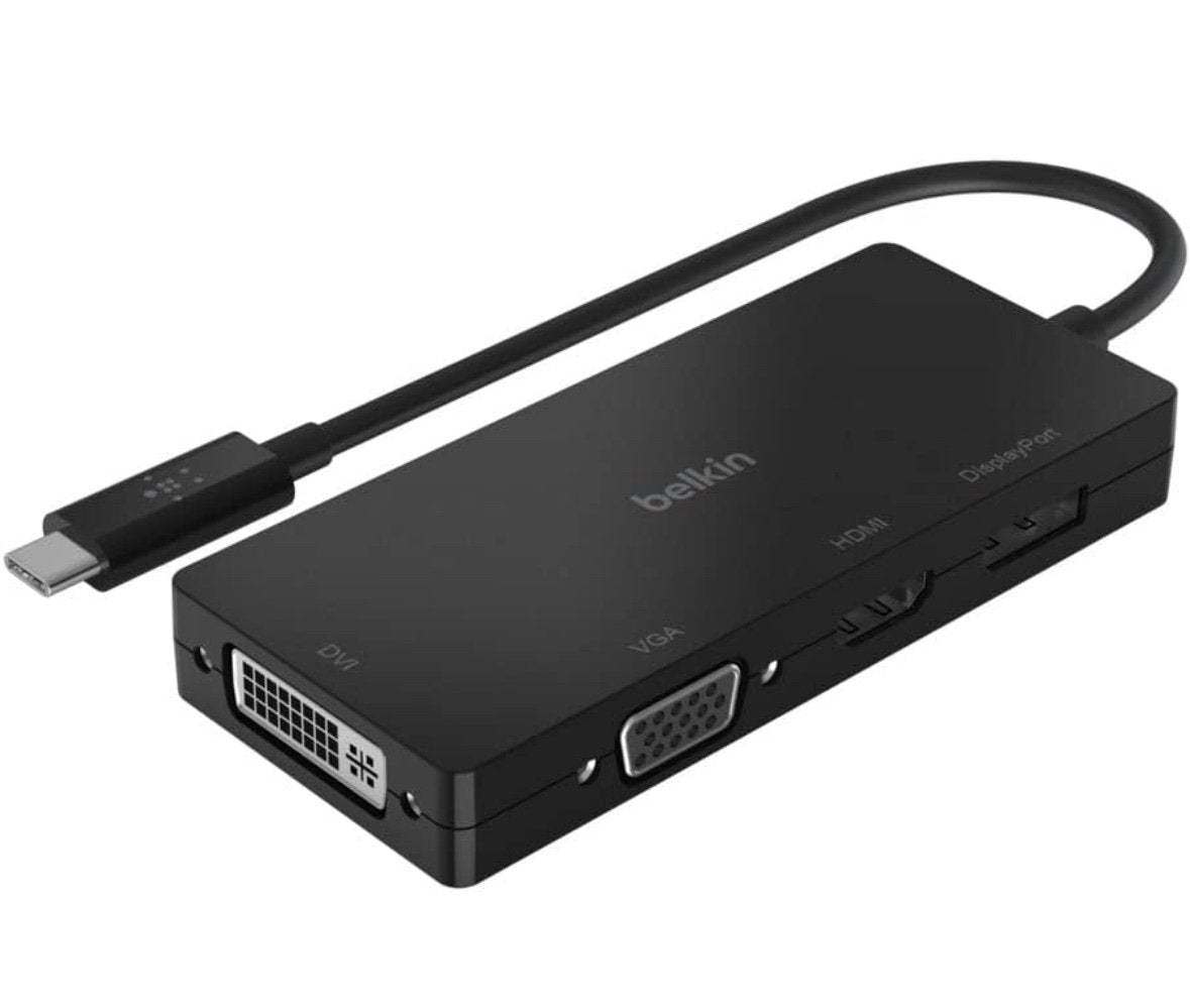 Belkin USB-C Multi Port Display Adapter (with Tethered USB-C Cable) - Connectivity for USB-C to DVI Port, VGA Port, 4K HDMI Port, Compatible with Mac and Windows laptops and Other USB-C Devices