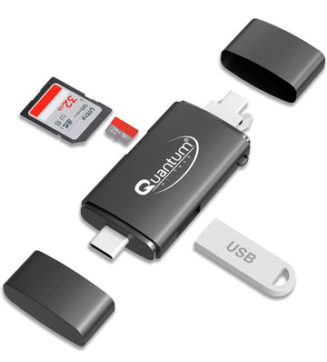 QUANTUM OTG Card Reader and Hub with Type-C, USB & Micro USB Ports | Portable Memory Card Reader Supports USB Drives, TF, SD, Micro SD Cards QHM6570