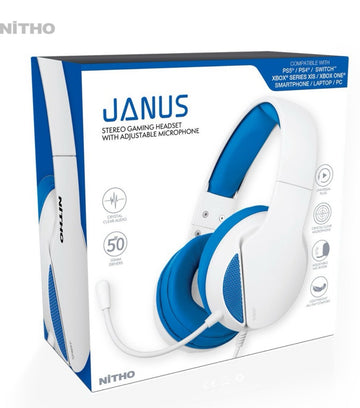 Nitho Janus Gaming Headset with Microphone, Over-Ear Stereo Headphones for Xbox Series X|S, Xbox One, PS5, PS4, Nintendo Switch, PC, Mobile, 3.5 mm Audio Jack, 50 mm Drivers - Blue