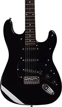 Juarez JRZ-ST02 6-String 38 Inches Wood Electric Guitar, Right Handed, Black With Case/Bag And Picks Copy