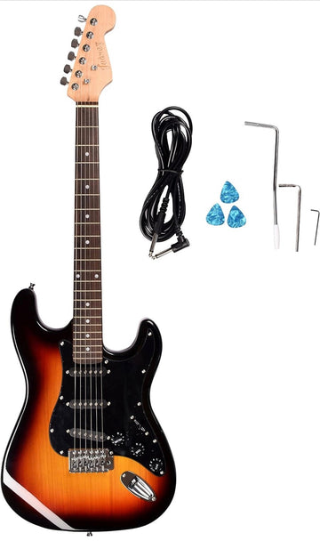 JUAREZ JRZ-ST01, 6 Strings Linden Wood Electric Guitar, Right Handed with Bag/Case, 2 x Picks (3TS Sunburst)