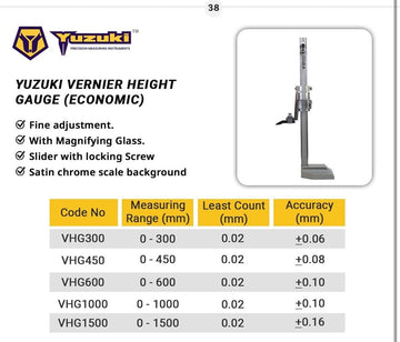 Yuzuki Vernier Height Gauge, 0 To 300mm Heavy Duty Stainless Steel Measuring Instruments For Engineering,Scientific, Other Testing & Inspection Applications (Economic Model)