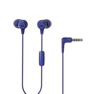 JBL C100SI Wired In Ear Headphones with Mic, JBL Pure Bass Sound, One Button Multi-function Remote, Angled Buds for Comfort fit (Blue)