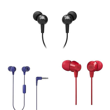 JBL C100SI Wired In Ear Headphones with Mic, JBL Pure Bass Sound, One Button Multi-function Remote, Angled Buds for Comfort fit (Blue)