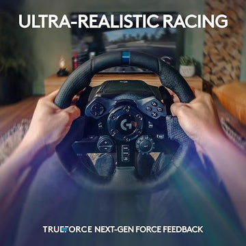 Logitech G923 Racing Wheel and Pedals, TRUEFORCE Feedback, Responsive Driving Design, Dual Clutch Launch Control, Genuine Leather Steering Wheel Cover