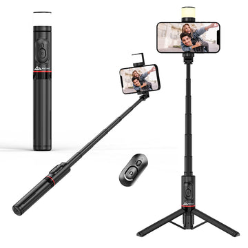 WeCool S4 Selfie Stick with Light in 6 Shades, 3 Colours & 2 Tones with Detachable Mobile Holder, Selfie Stick Extendable Upto 43 inc / 110cm, Tripod Stand...