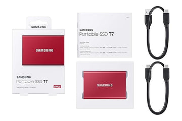 Samsung T7 500GB Up to 1,050MB/s USB 3.2 Gen 2 (10Gbps, Type-C) External Solid State Drive (Portable SSD) Red (MU-PC500R)