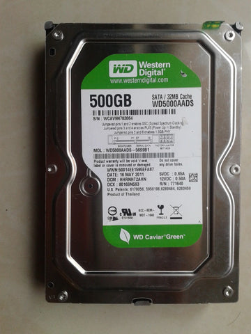WD Caviar GREEN 500 GB Green SATA(WD5000AADS)(Under 6 Month Warranty)