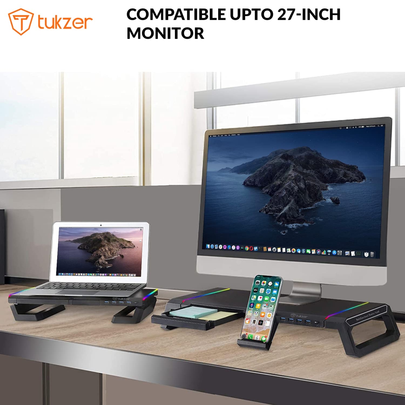 Tukzer Fully Foldable Laptop Stand Riser for Laptop Tablet (Black) - Tukzer