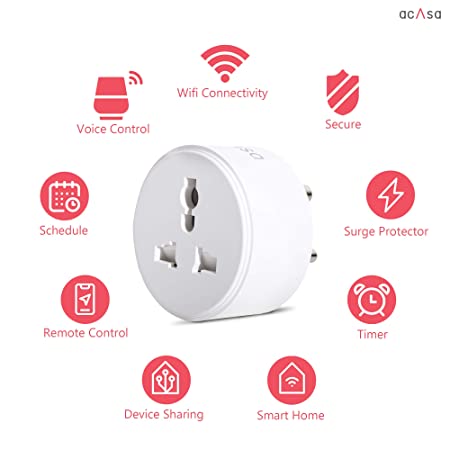 Acasa 10A Wi-Fi Smart Plug Alexa & Google Home Compatible , Universal Plug  Point for Low Power Devices - Dealcliq