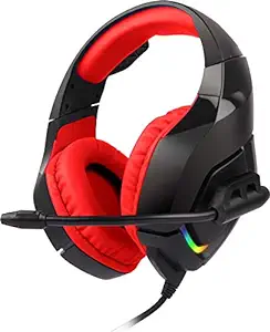 Zebronics Zeb-Rush (RED) Premium Wired Gaming On Ear Headphone with RGB LEDs, Dual 3.5mm Jack, Converter Pin, Cushion Headband, Volume Controller, Adjustable Mic, 40mm Neodymium Drivers