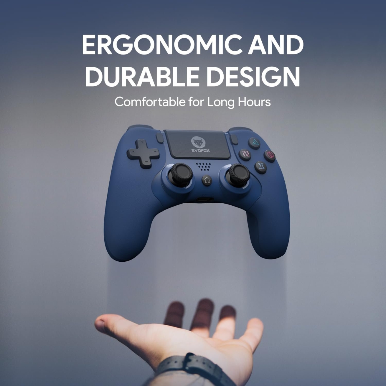 EvoFox Elite Play Wireless Controller for PS4, iPad & iPhones, Bluetooth 5, Dual Vibration, 6 Axis Gyro Sensor, 10 Hours of Game Play, Touch Panel, Built in Speaker