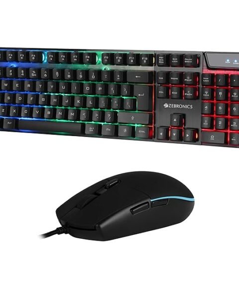 Zebronics War Gaming Keyboard and Mouse Combo,Gold Plated USB, Braided Cable,Multicolour LEDs/Gaming Mouse with breathing LEDs and 3200 DPI