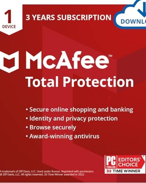 McAfee Total Protection | 1 Device, 3 Year | Antivirus Internet Security Software | Password Manager & Dark Web Monitoring Included | PC/Mac/Android/iOS | Email Delivery
